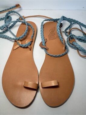 Ancient Greek Sandals Plage Gladiator Tie Up Leather Flat Sandals Sz 41